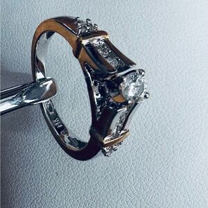 14K White and Yellow Gold Solitaire Diamond Ring Engagement size 7 bridal